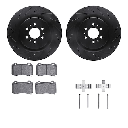 Dynamic Friction Co DFC Brake Rotor Drilled & Slotted - Black- w/Ultimate Duty Brake Pad & HW Kit 8412-46007