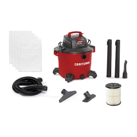 Craftsman 16 Gallon 6.5 Peak HP Heavy-Duty Wet/Dry Vacuum with 4 Dust Bags, Attachments CMXEVBE18595
