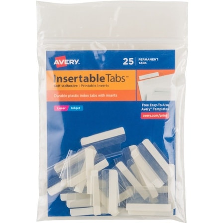Avery Self-Adhesive Index Tabs with Printable Inserts, 1" Width, Clear, 25 Tabs/Pack 16221