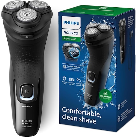 Signify Norelco Shaver 2400 Series, Wet and Dry Electric Shaver, Pop-up Trimmer, P-Cap, Deep Black X3001/90