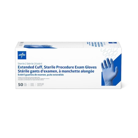 Medline Extended Cuff Exam Gloves, Nitrile, Powder-Free, Sterile, Size M, 200PK MDS198415