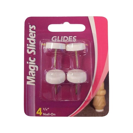 Magic Sliders 0.75 in. Plastic Nail-On Heavy Duty Glide, White, 4PK 5953468