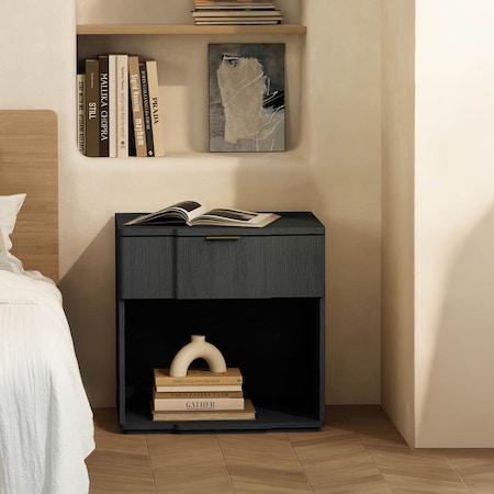 Manhattan Comfort Clive 22in Nightstand in Black (1-Drawer) NS1561-2