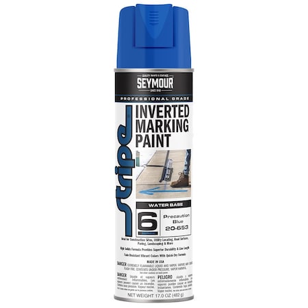 Seymour Of Sycamore 6-Series Water-Based Inverted Ground Marking Spray Paint, 17oz, Precaution Blue Stripe 20-653