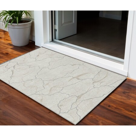 Homeroots 3' X 5' Ivory And Gray Abstract Washable Indoor Outdoor Area Rug 601068