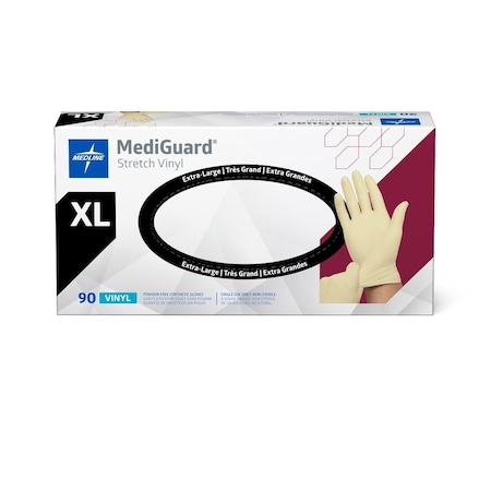 Medline MediGuard Powder-Free Stretch Vinyl Exam Gloves, Size XL, 900PK MSV604