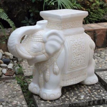 International Caravan Porcelain Elephant Stool, White Glaze - Large VHO16A-C-LG-WW