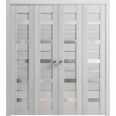 Sartodoors Sliding Closet Double Bi-fold Doors Grey Solid Core Modern Interior QUADRO4445DBF-OAK-72 x 84 (4* 18x84)