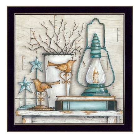 Homeroots Lantern on Books 1 Black Framed Print Wall Art 405311