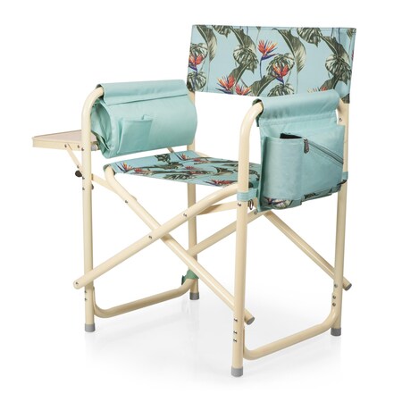 Picnic Time Family Of Brands Outdoor Directors Folding Chair, Tropical Foliage Pattern with Beige Accents 810-17-671-000-0