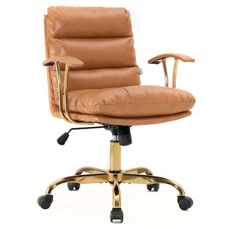 Leisuremod Regina Modern Executive Leather Office Chair, Saddle Brown RO19SBRL
