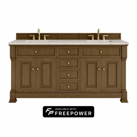 James Martin Vanities Brookfield 72 in. Double Vanity, Honey Oak w/ 3 CM Victorian Silver Silestone Top 547-V72-HNO-FVSL
