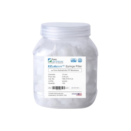 Foxx Life Sciences EZFlow PTFE Hydrophobic Membrane Filters, 0.45 um, 90 mm Diameter Filter Discs, 25PK 365-3811-OEM