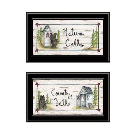 Homeroots Set Of Two Nature Calls 2 Black Framed Print Bathroom Wall Art, 2PK 406212