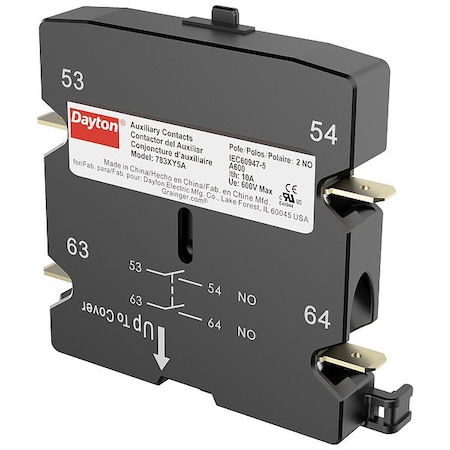 Dayton Auxiliary Contact, 2NO/0NC, 10 A 783XY5