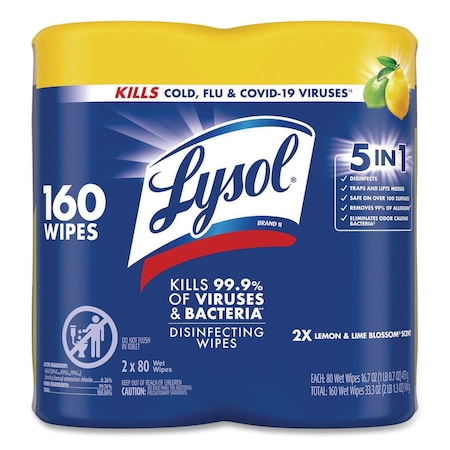 Lysol Disinfecting Wipes, Canister, Lemon and Lime Blossom, White, 2 PK 19200-80296