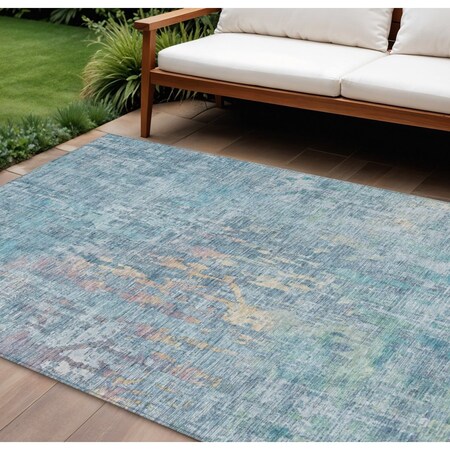 Homeroots 10' X 14' Blue Abstract Washable Indoor Outdoor Area Rug 607865