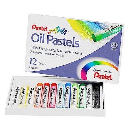 Pentel Oil Pastel Set w/Carrying Case, 12 Pc PENPHN12