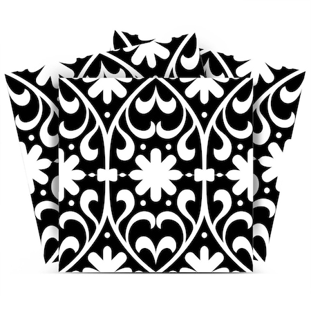 Homeroots 6" X 6" Black and White Floral Peel and Stick Removable Tiles 399877