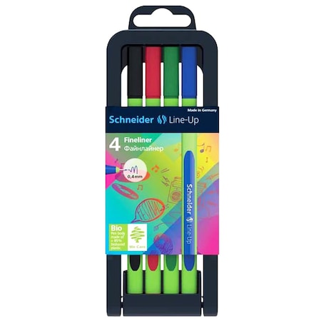 Schneider Pen Line-Up Fineliner Pen, 0.4 mm, Adjustable Case Stand, 4 Assorted Ink Colors 191094