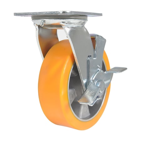 Vestil Polyurethane Swivel With Brake Caster 6 In. Diameter x 2 In. Width 1212 lb Orange/Silver CST-VE-6X2PUA-SWB