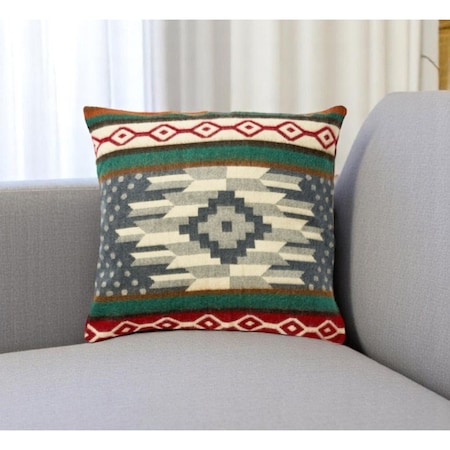 Homeroots 20" Blue And Ivory Southwestern Throw Pillow Cover 534085