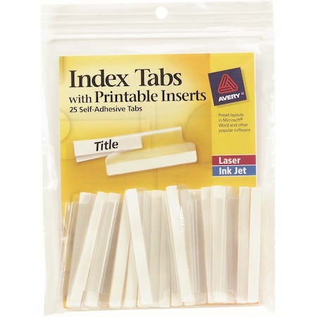 Avery Self-Adhesive Index Tabs with Printable Inserts, 2" Width, Clear, 25 Tabs/Pack 16241
