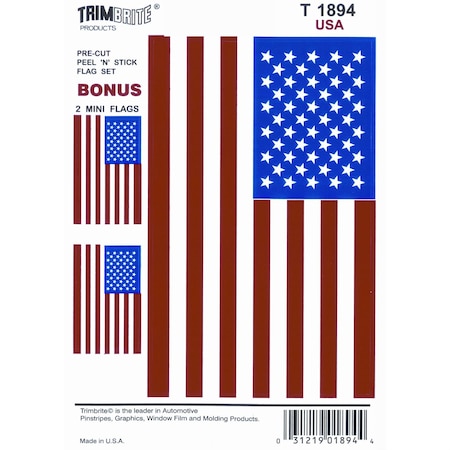 Trimbrite DECAL American Flag Red White Blue Vinyl 3 12 Inch x 5 14 Inch T1894