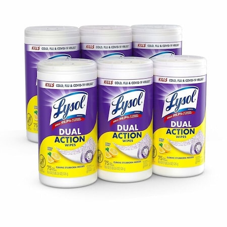 Reckitt Benckiser LYSOL, Dual Action Disinfecting Wipes, Citrus, 7 X 8, 6PK 81700CT