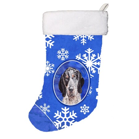 Carolines Treasures Blue Tick Coonhound Winter Snowflakes Christmas Stocking- 11 x 8 In. SC9769-CS