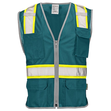 Dome75 Hi-Vis Safety Vest LG/XL Class Non-ANSI/Enhanced Visibility , Zipper 6 Pockets, 2 Mic Tab DV2183