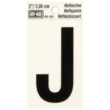 Hy-Ko Reflective Letter, Character: J, 2 in H Character, Black Character, Silver Background, Vinyl RV-25/J