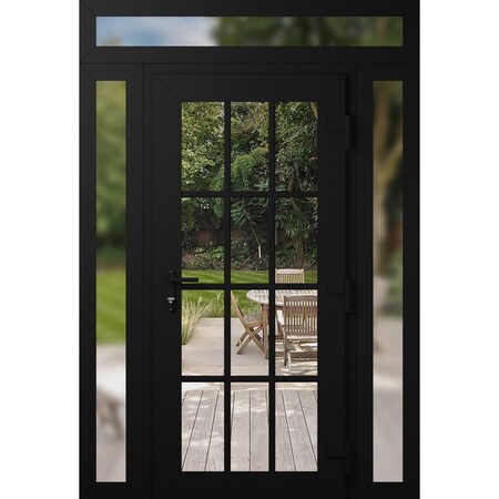 Vdomdoors Front Exterior Prehung Metal-Plastic Door Clear Glass / MANUX 8355 Matte Black / Office Commercial MANUX8355EXD-BLK-W12+36+12xH80+14-LH-I