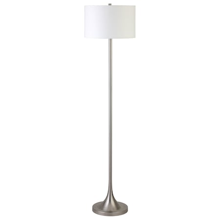 Homeroots 62" Nickel Floor Lamp With White Fabric Drum Shade 523539