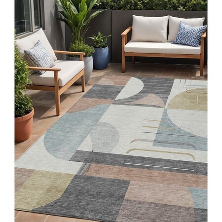 Homeroots 5' X 8' Rust Gray And Ivory Geometric Washable Indoor Outdoor Area Rug 617993