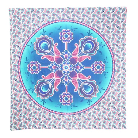 Homeroots 88" X 84" Pink Sky Blue And White Floral Cotton Hanging Tapestry 397425