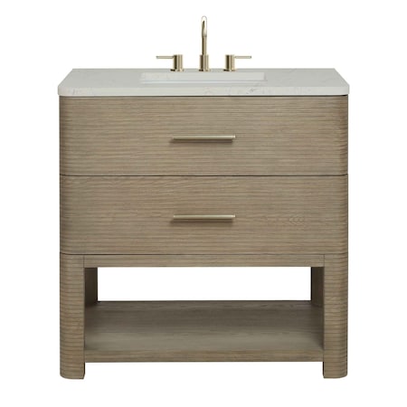 James Martin Vanities Lucian 36" Single Vanity, Pebble Oak, w/ 3 CM Siberian Silestone Widespread Top D704-V36-PBO-WSFR