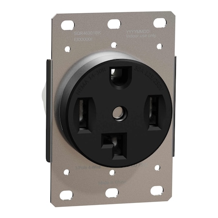 Square D Straight Blade Receptacle, 14-30R, 30 A, 125/250V AC, 3 Pole, Flush Mount, Self-Grounded SQR46301BK