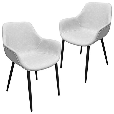 Leisuremod Markley Modern Leather Dining Arm Chair With Metal Legs, Light Grey, 2PK EC26LGR2