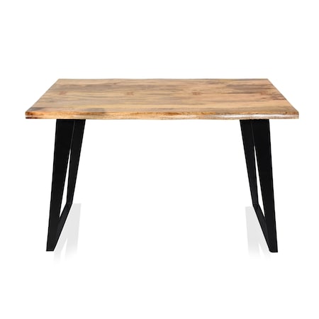 Homeroots 48" Natural and Black Solid Wood and Iron Sled Base Dining Table 517846