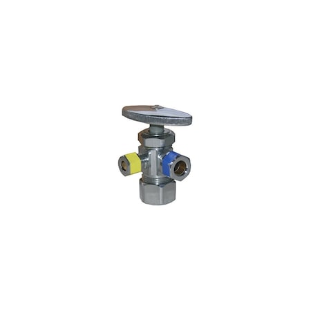 Larsen Supply Co. Pipe Fitting, 3-Way Angle Valve, Chrome, Lead-Free, 5/8 x 3/8 x 1/4-In. Compression 06-7353