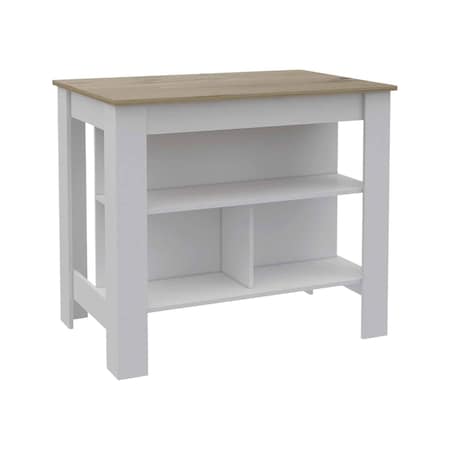Homeroots White and Brown 41in Kitchen Island With Storage 474098