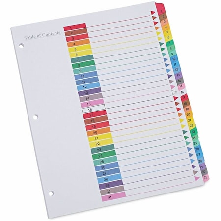 Universal One Table of Contents Dividers, Assorted Color 31-Tab, 1-31, Letter, White, 31/Set UNV24814***