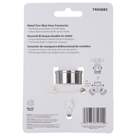 Landscapers Select Y-Connector, Female and Male, Zinc, Silver, For: Garden Hose and Faucet GC5013L