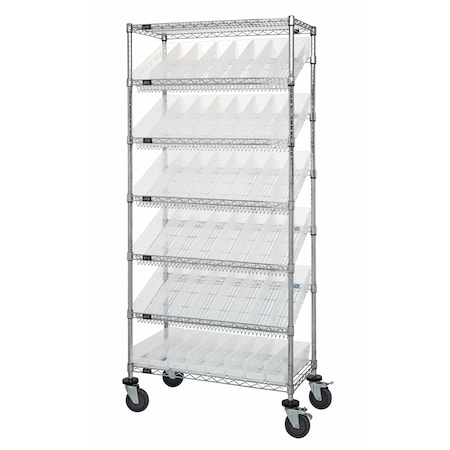 Quantum Storage Systems MOBILE SLANTED 7 SHELF UNIT W/48 BINS CLEAR MWRS-7-103CL