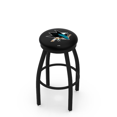 Holland Bar Stool Co 25" Blk Wrinkle San Jose Sharks Swivel Bar Stool, Accent Ring L8B2B25SJShar
