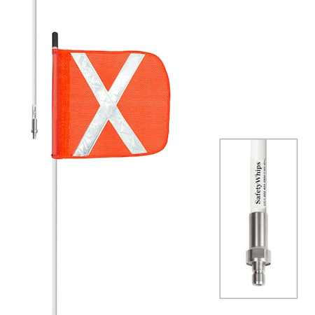 Safetywhips Warning Whip Heavy Duty Whip with Flag, White Whip, Orange Flag, White Reflective X, 60 Length SW05QDNP-SXW