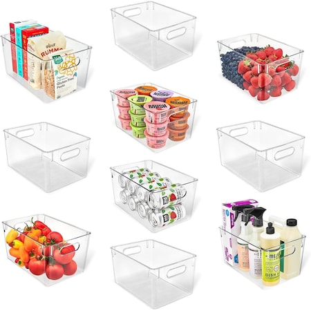 Lifemaster Stackable Refrigerator Bins, Large Capacity, Clear with Easy Grip Handles, 10PK LMLRGST100