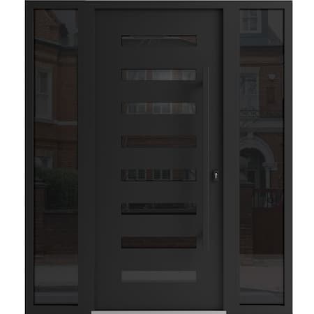 Vdomdoors Aluminum Door Iron 0188 Black Entry Steel Metal Classic Painted 64 x 80 (16+36+16 x 80)-Left Inswin IRON0188EXD-BLK-W16+36+16xH80-LH-I