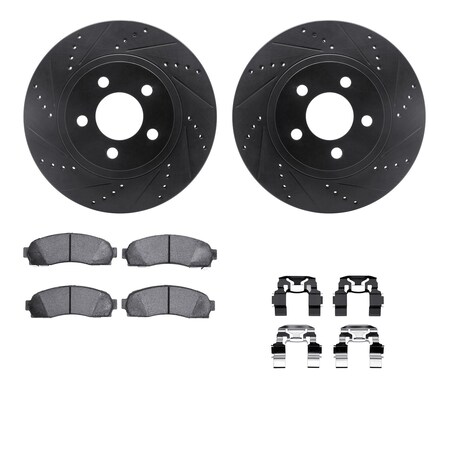 Dynamic Friction Co DFC Brake Rotor - Dimpled & Slotted - Black w/5000 Brake Pads & HW Kit 8512-54139